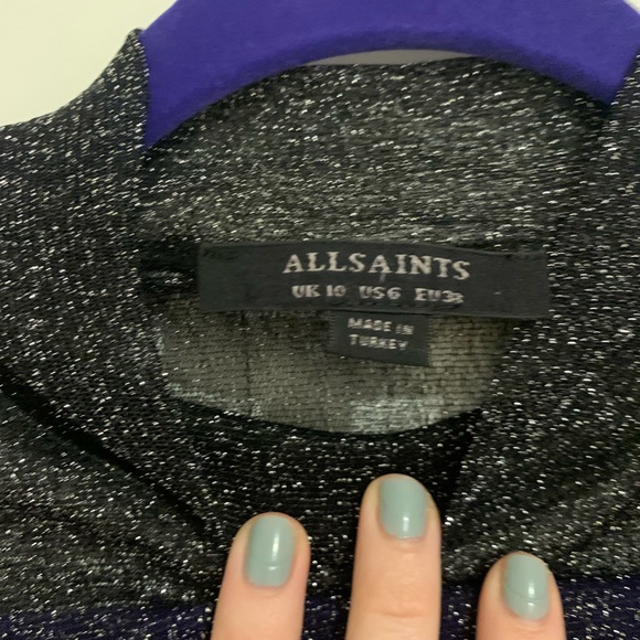 All Saints Sparkly Mock Neck See Through Top - Picture 3 of 5